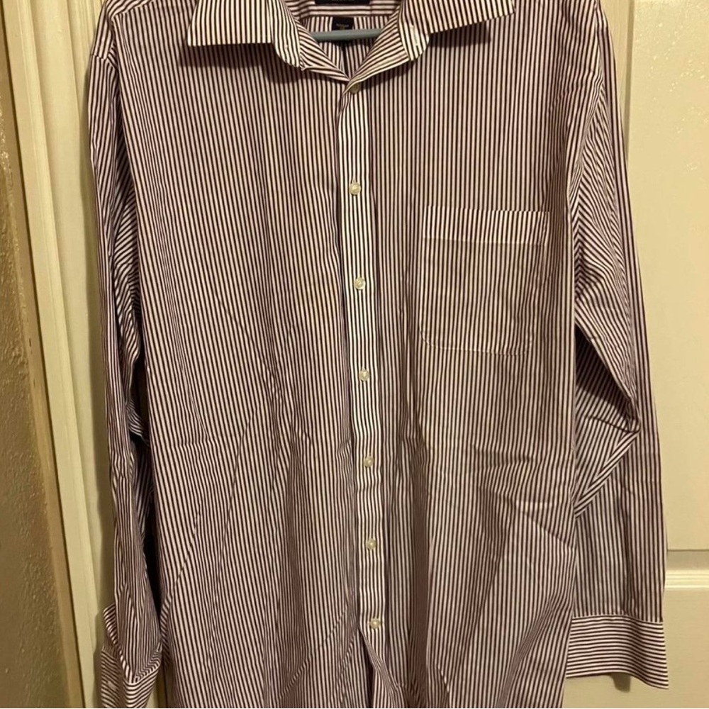 Stafford Shirt Mens Maroon Striped Long Sleeve Button Up Wrinkle Free, XL‎
